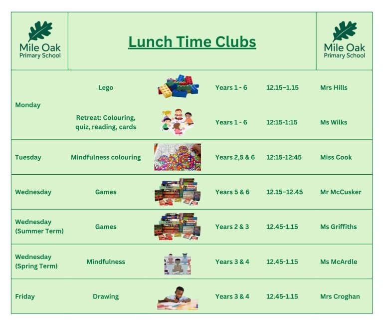 Lunch time clubs